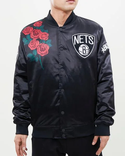 Chic Relaxation NBA BROOKLYN NETS ROSE MEN'S SATIN JACKET (BLACK)