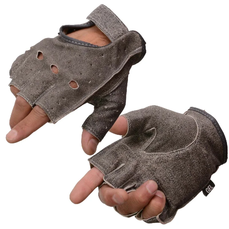 Elegant Design Milwaukee Leather MG7557 Men's Grey Leather Gel Padded Palm Fingerless Motorcycle Hand Gloves W/ Breathable ‘Open Knuckle’ Elegant Design Milwaukee Leather MG7557 Men's Grey Leather Gel Padded Palm Fingerless Motorcycle Hand Gloves W/ Breathable ‘Open Knuckle’