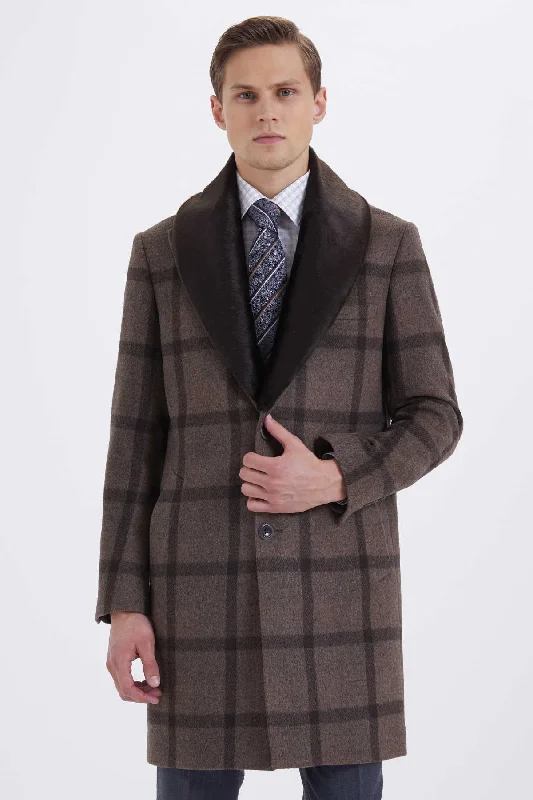 Youthful Vitality Slim Fit Notch Lapel Wool Brown Overcoat, Brown K.