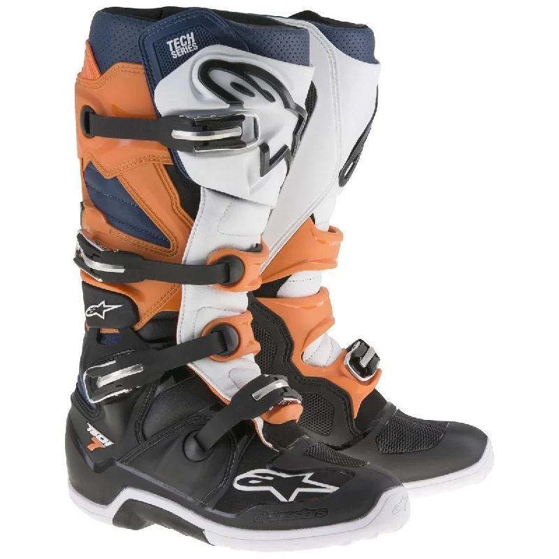 Classic Comfort Alpinestars Tech 7 Enduro Men's Black/Orange/Blue/White Motocross Boots Classic Comfort Alpinestars Tech 7 Enduro Men's Black/Orange/Blue/White Motocross Boots