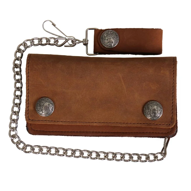 Celebrity Must-have Hot Leathers WLA2016 Brown Buffalo Nickel Bi-Fold Leather Wallet with Chain Celebrity Must-have Hot Leathers WLA2016 Brown Buffalo Nickel Bi-Fold Leather Wallet with Chain
