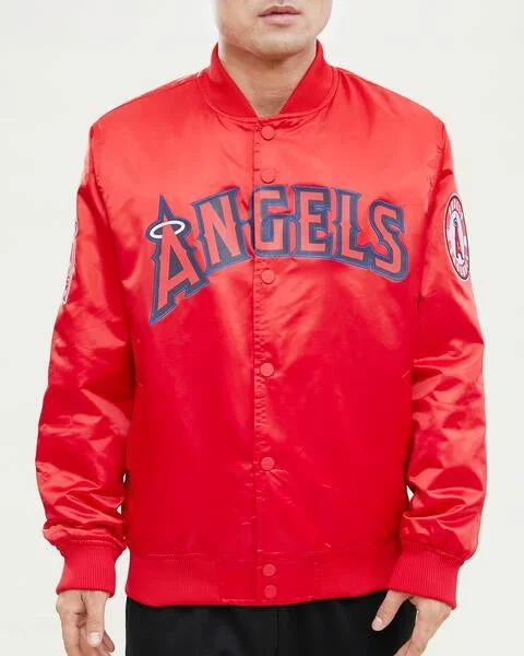 Easygoing Style MLB LOS ANGELES ANGELS WORDMARK MEN'S SATIN JACKET (RED)