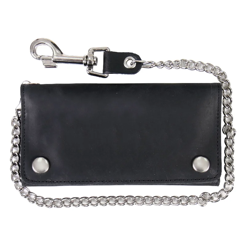 Versatile Items Hot Leathers WLC3102 Black Premium Leather Tri-Fold Wallet with Chain