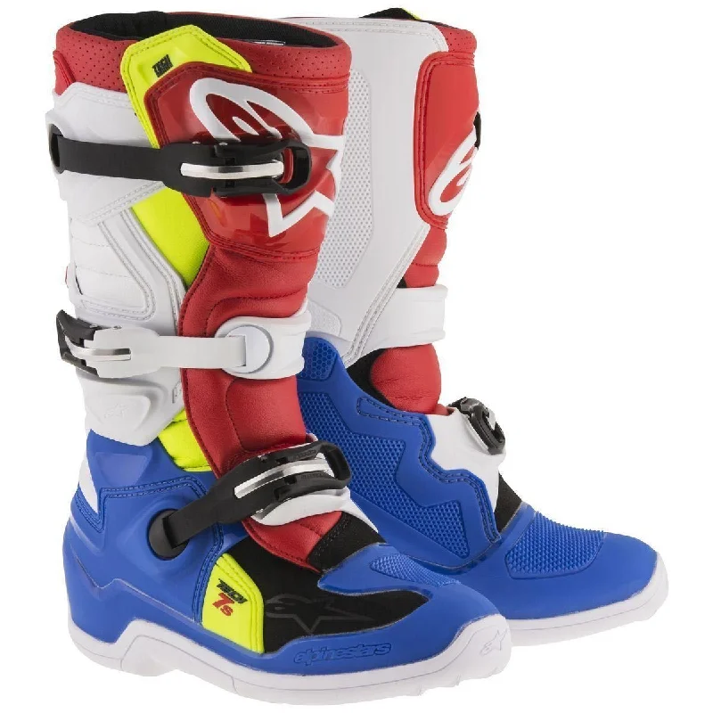 Simple Chic Alpinestars Tech 7S Youth Blue/White/Red/Yellow Motocross Boots
