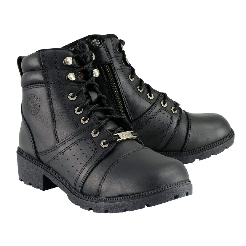 Weekend Comfort Milwaukee Leather Women's Black Leather Lace-Up Motorcycle Rider Boots with Side Zipper MBL9300 Weekend Comfort Milwaukee Leather Women's Black Leather Lace-Up Motorcycle Rider Boots with Side Zipper MBL9300