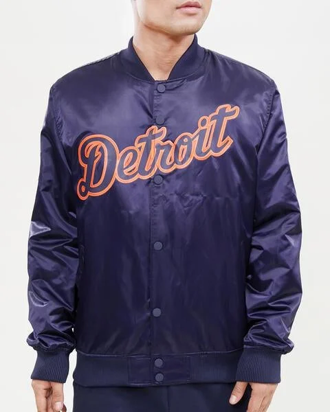 Ultra-lightweight MLB DETROIT TIGERS WORDMARK MEN'S SATIN JACKET (MIDNIGHT NAVY)