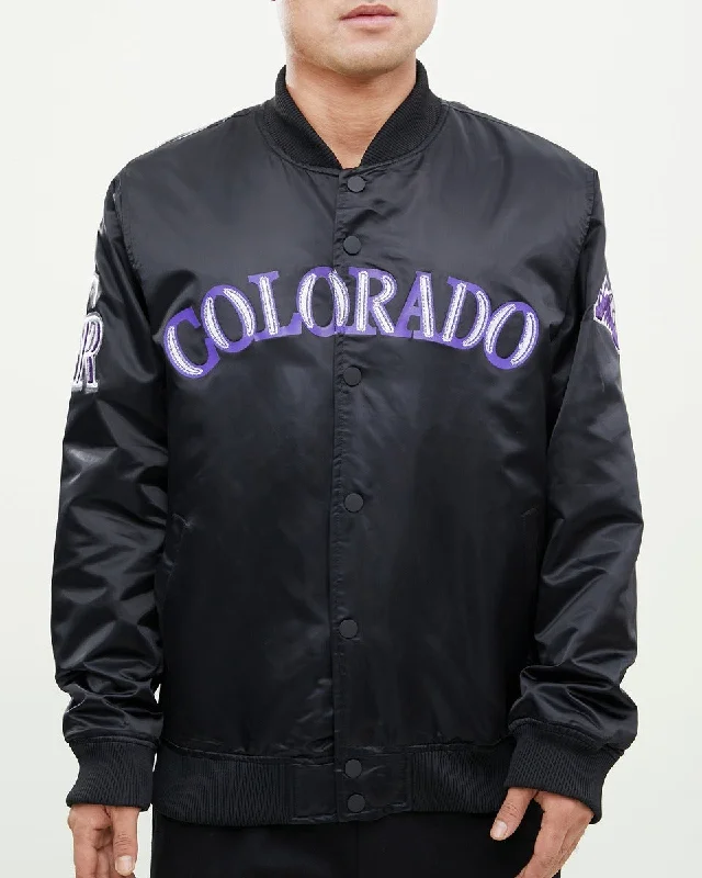 Fashion Pioneer MLB COLORADO ROCKIES WORDMARK MEN'S SATIN JACKET (BLACK)