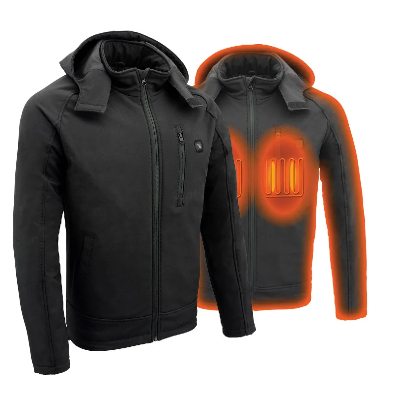 Casual Chic Wear Nexgen Heat NXM1767SET Men's 'Ruffled' Black Soft Shell Heated Hooded Jacket (Included Rechargeable 10000mAh Battery) Casual Chic Wear Nexgen Heat NXM1767SET Men's 'Ruffled' Black Soft Shell Heated Hooded Jacket (Included Rechargeable 10000mAh Battery)