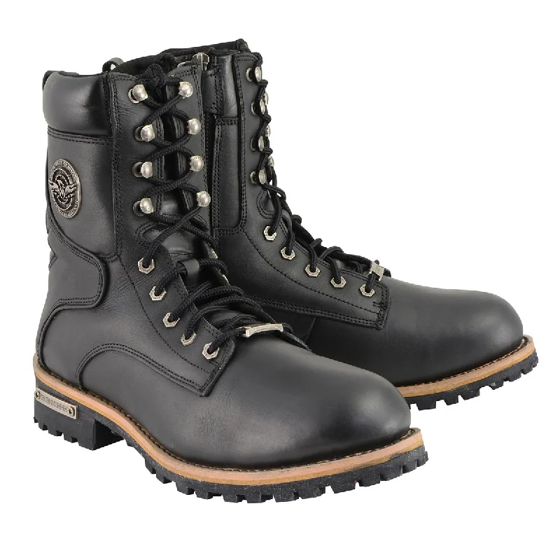 Printed Patterns Milwaukee Leather Men's Classic Black Leather Wide Width Lace-Up Logger Boots w/ Side Zipper MBM9095W Printed Patterns Milwaukee Leather Men's Classic Black Leather Wide Width Lace-Up Logger Boots w/ Side Zipper MBM9095W