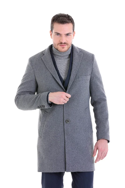 Elegant And Casual Slim Fit Cachet Notch Lapel Gray Wool Blend Overcoat