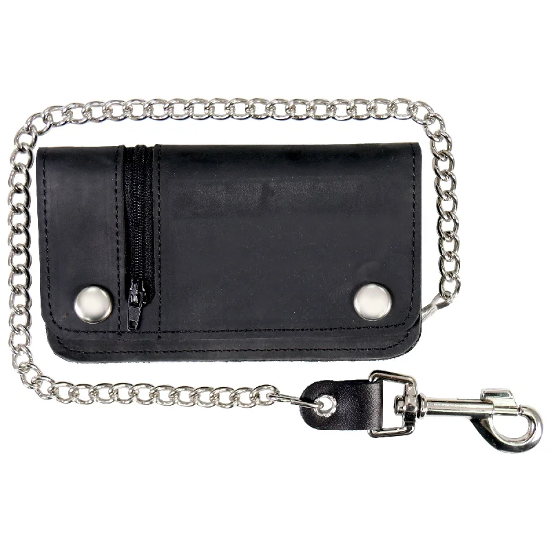 Fashion Design Hot Leathers WLC3101 Black Premium Leather Bi-Fold Wallet with Change Pocket and Chain Fashion Design Hot Leathers WLC3101 Black Premium Leather Bi-Fold Wallet with Change Pocket and Chain