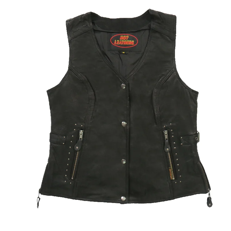 Urban Design Sense Hot Leathers VSL1014 Ladies Black Leather Vest with Fringe