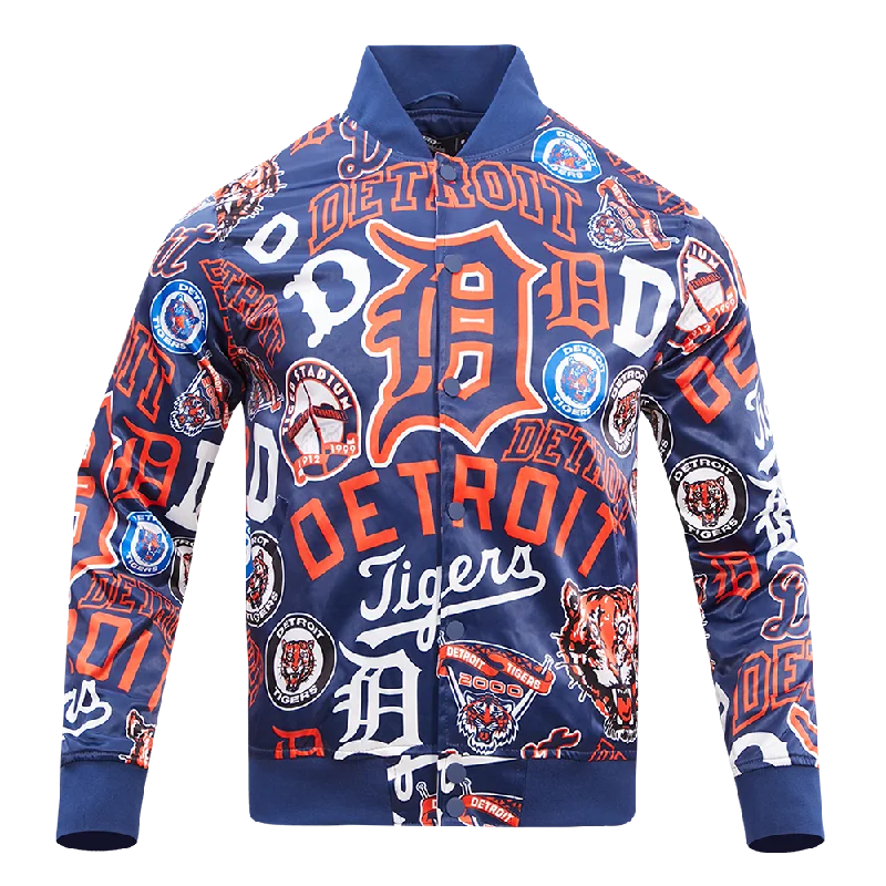 Casual And Versatile MLB DETROIT TIGERS AOP MEN'S SATIN JACKET (MIDNIGHT NAVY)