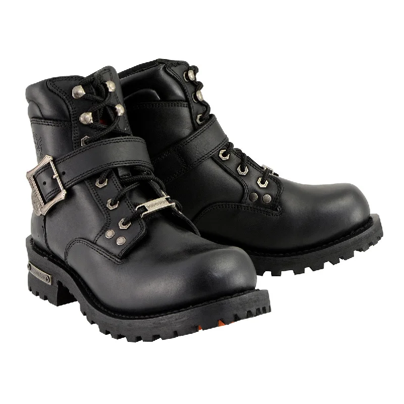 Relaxed Fashion Milwaukee Leather Men's Classic Black Leather Lace-Up 6-inch Engineer Boots with Side Buckle MBM9010 Relaxed Fashion Milwaukee Leather Men's Classic Black Leather Lace-Up 6-inch Engineer Boots with Side Buckle MBM9010