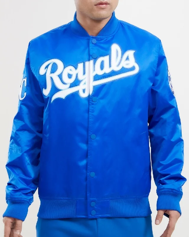 Soft Fabrics MLB KANSAS CITY ROYALS BIG LOGO MEN'S SATIN JACKET (ROYAL BLUE)