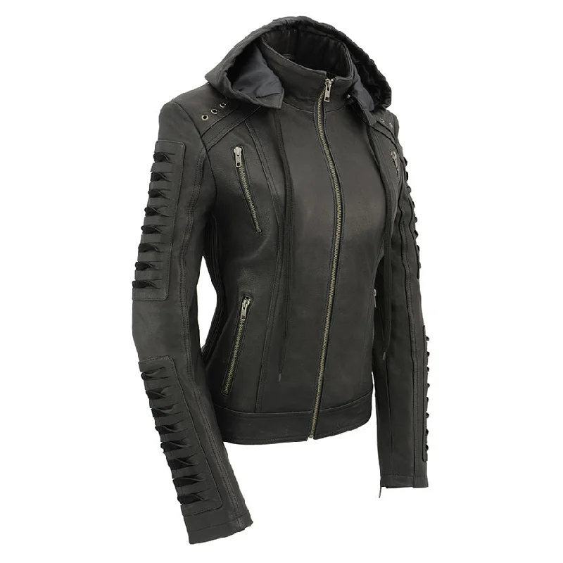 Cool Style Milwaukee Leather SFL2865 Women's Black Scuba Style Fashion Casual Leather Jacket with Hoodie Cool Style Milwaukee Leather SFL2865 Women's Black Scuba Style Fashion Casual Leather Jacket with Hoodie