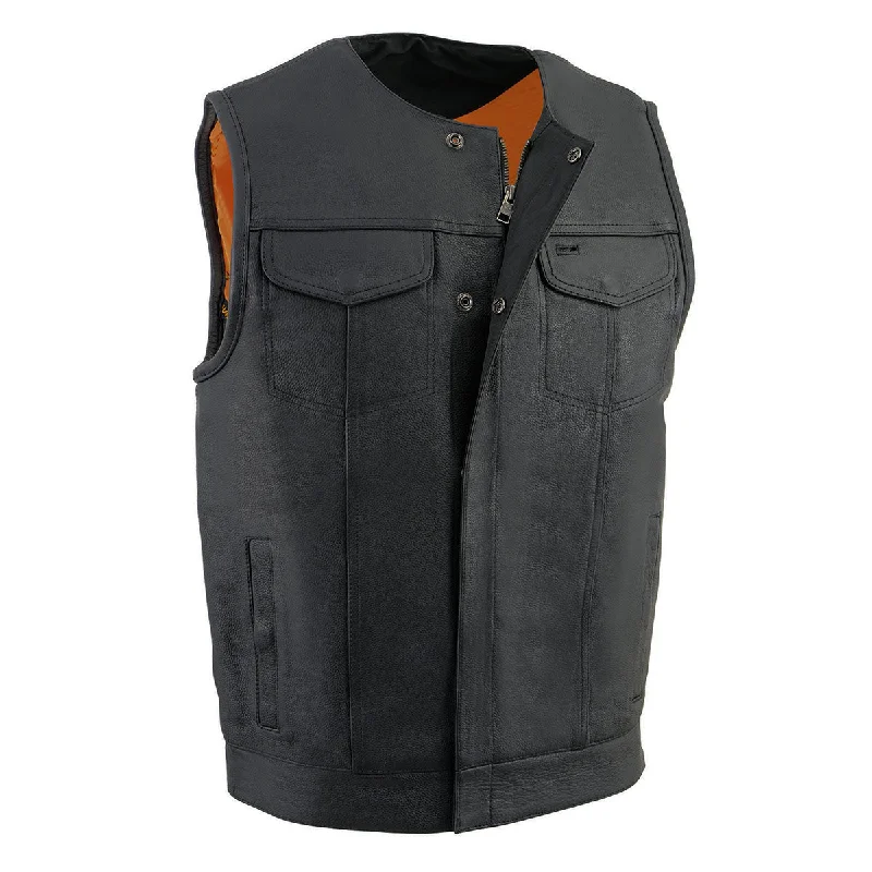 Soft Looks Milwaukee Leather MLM3511 Men's Black Collarless Snap/Zipper Club Style Motorcycle Leather Vest