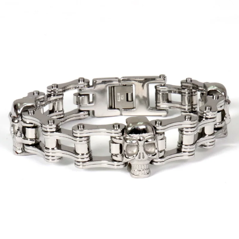 Comfortable Sweaters Hot Leathers JWB4109 Double Wide Silver Motorcycle Chain Skull Bracelet