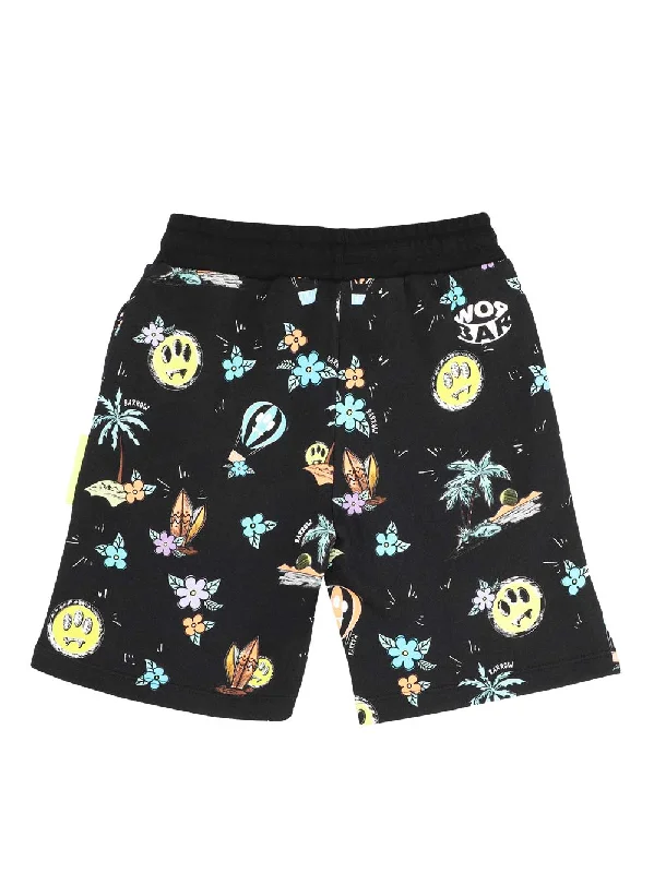 Must-have For Autumn And Winter Tree Print Black Sweatshorts