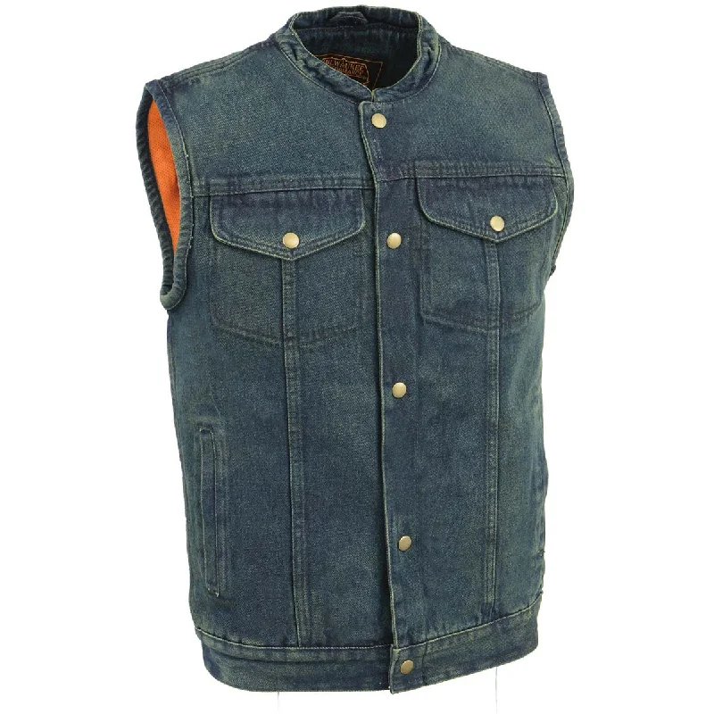 Warm Layers Milwaukee Leather DM2238 Men's Classic Blue Denim Club Style Vest with Snap Button Closure Warm Layers Milwaukee Leather DM2238 Men's Classic Blue Denim Club Style Vest with Snap Button Closure