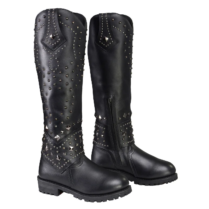Stylish Jackets Milwaukee Leather MBL9371 Women's Black 18-Inch Leather Studded and Riveted Western Style Motorcycle Boots Stylish Jackets Milwaukee Leather MBL9371 Women's Black 18-Inch Leather Studded and Riveted Western Style Motorcycle Boots