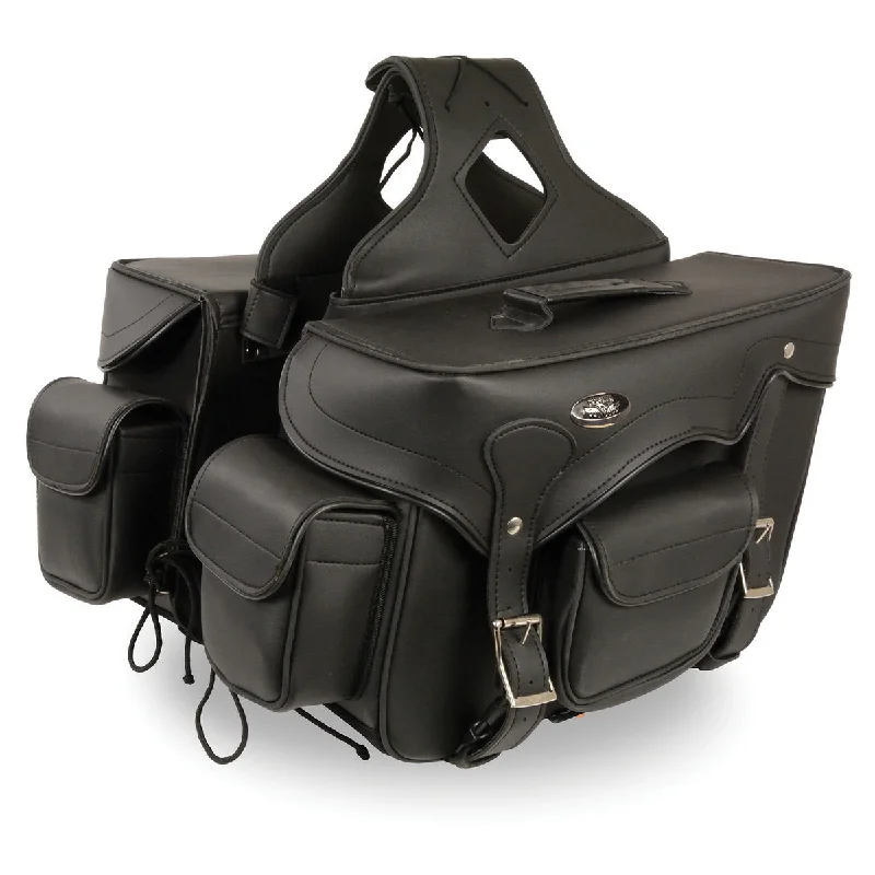 Stunning Fashion Milwaukee Performance SH666ZB Black PVC Double Front Pocket Throw Over Saddle Bag with Reflective Piping Stunning Fashion Milwaukee Performance SH666ZB Black PVC Double Front Pocket Throw Over Saddle Bag with Reflective Piping