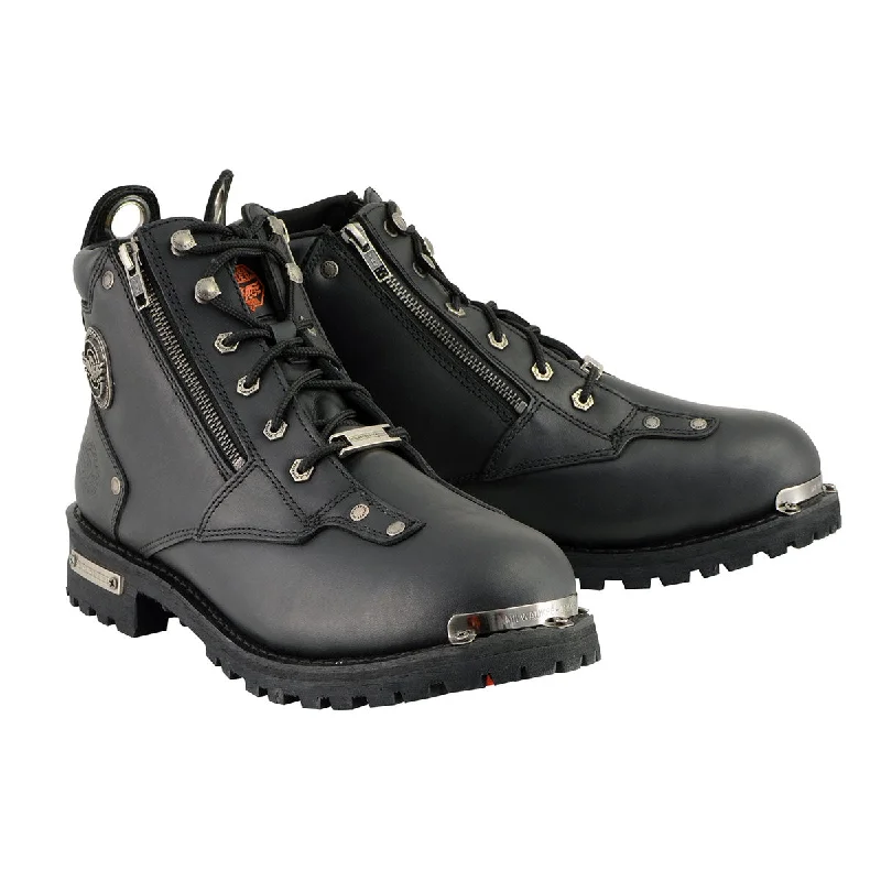 Sports Cool Milwaukee Leather MBM103 Men's Black Leather Lace-Up Motorcycle Boots w/ Dual Side Zipper Entry Sports Cool Milwaukee Leather MBM103 Men's Black Leather Lace-Up Motorcycle Boots w/ Dual Side Zipper Entry