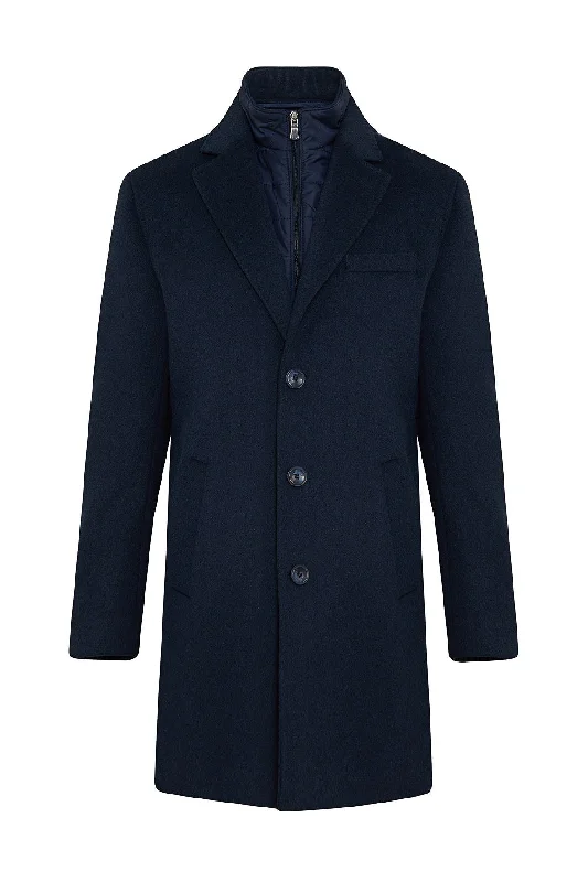 Modern Tailoring Slim Fit Cachet Notch Lapel Enamel Blue Wool Blend Overcoat