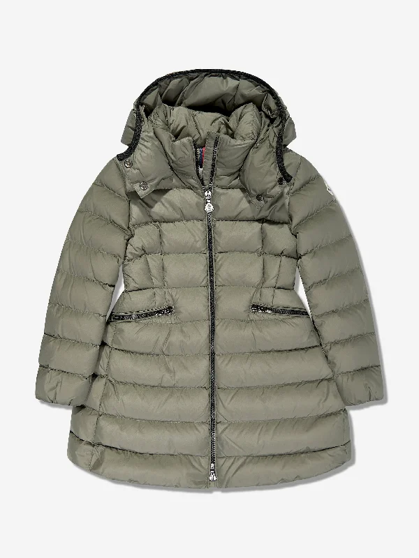 Beautiful Romance Moncler Enfant Girls Down Padded Charpal Long Coat in Green