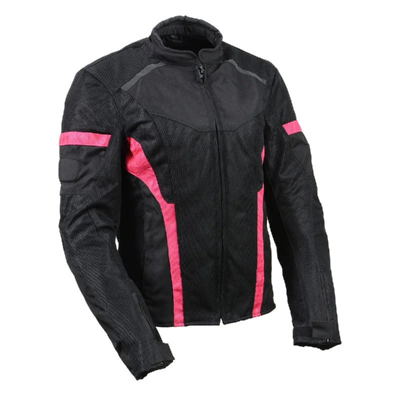 Simple Solid Color Milwaukee Leather MPL2794 Black and Pink Mesh/Textile Armored Motorcycle Racer Jacket for Women - All Season Jackets Simple Solid Color Milwaukee Leather MPL2794 Black and Pink Mesh/Textile Armored Motorcycle Racer Jacket for Women - All Season Jackets