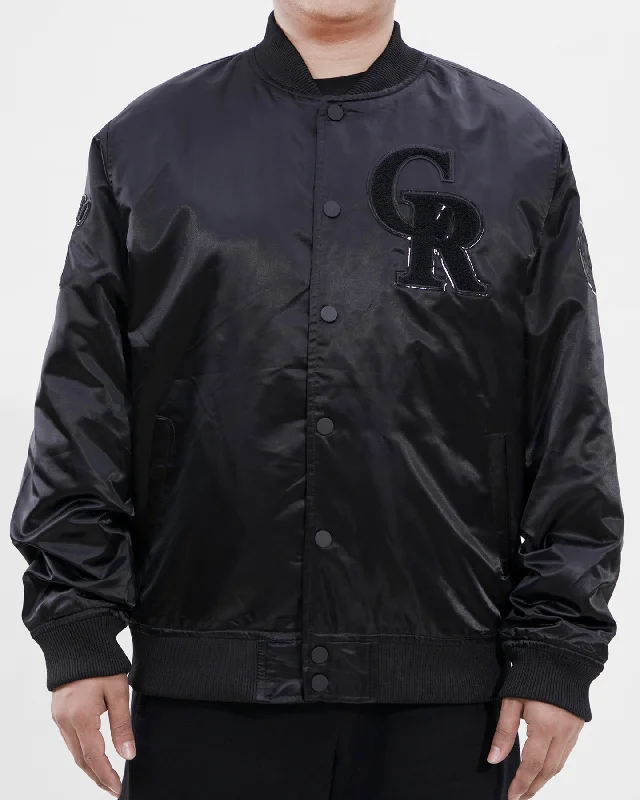 Personal Design MLB COLORADO ROCKIES TRIPLE BLACK MEN'S SATIN JACKET (TRIPLE BLACK)