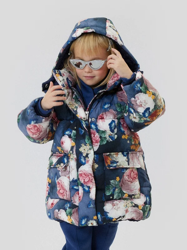 Fashion Selection Monnalisa Girls Baroque Roses Puffer Jacket in Blue