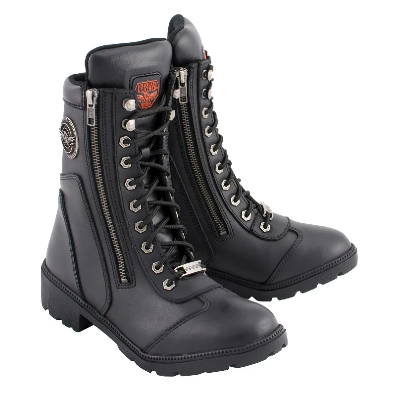 Elegant And Lazy Milwaukee Leather MBL9301 Women's Black Lace-Up Motorcycle Biker Riding Boots with Side Zipper Entry Elegant And Lazy Milwaukee Leather MBL9301 Women's Black Lace-Up Motorcycle Biker Riding Boots with Side Zipper Entry