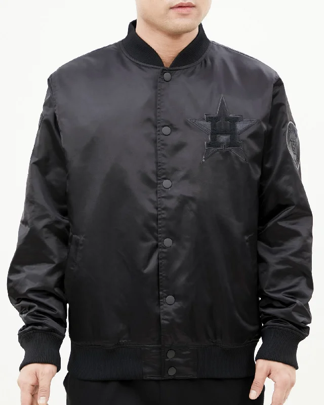 Comfortable Sweaters MLB HOUSTON ASTROS TRIPLE BLACK MEN'S SATIN JACKET (TRIPLE BLACK)