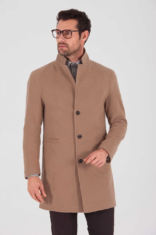 Cozy Look Slim Fit Cachet Madrid Notch Lapel Camel Overcoat, Camel