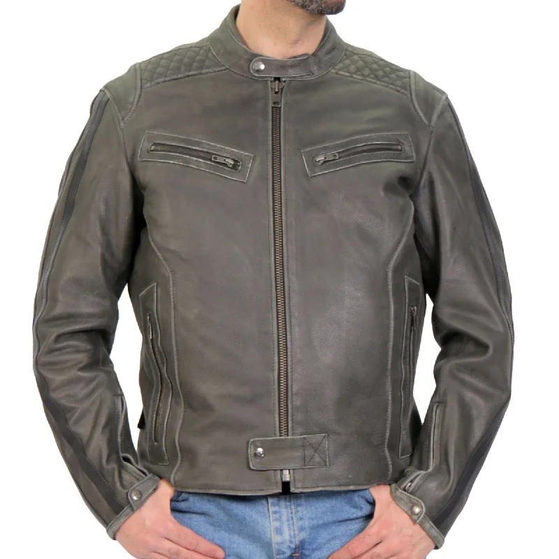 Classic Retro Hot Leathers JKM1033 Men’s Distress Grey ‘Café Racer' Leather Jacket with Concealed Carry Pockets Classic Retro Hot Leathers JKM1033 Men’s Distress Grey ‘Café Racer' Leather Jacket with Concealed Carry Pockets
