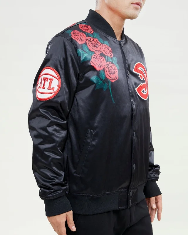 Soft Clothing NBA ATLANTA HAWKS ROSE MEN'S SATIN JACKET (BLACK)