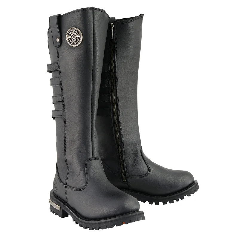 Casual Comfort Wear Milwaukee Leather MBL9345 Women's Black 15-inch High Rise Leather Riding Boots with Four Calf Buckles Casual Comfort Wear Milwaukee Leather MBL9345 Women's Black 15-inch High Rise Leather Riding Boots with Four Calf Buckles
