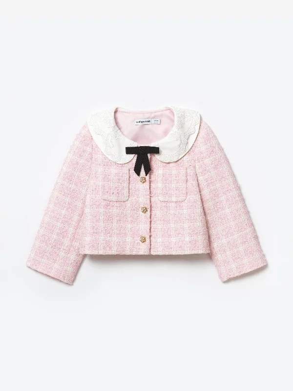 Cool Style Self Portrait Girls Check Boucle Jacket in Pink