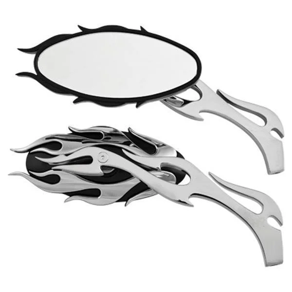 Summer Comfort HardDrive Black and Chrome Universal Flame Mirror with Flame Stem for Harley Davidson Summer Comfort HardDrive Black and Chrome Universal Flame Mirror with Flame Stem for Harley Davidson