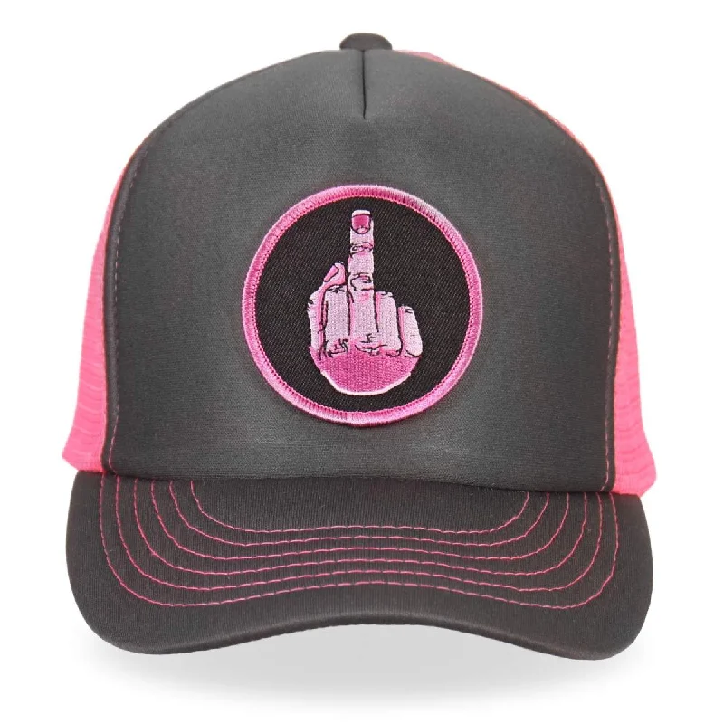 Sexy Fun Hot Leathers GSH1001 Middle Finger Grey and Pink Trucker Hat