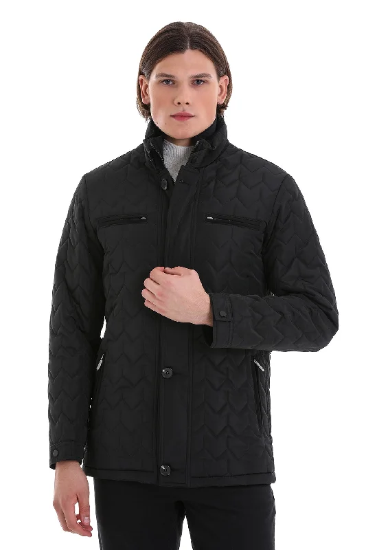 Timeless Style Slim Fit Stand Collar Basic Black Coat
