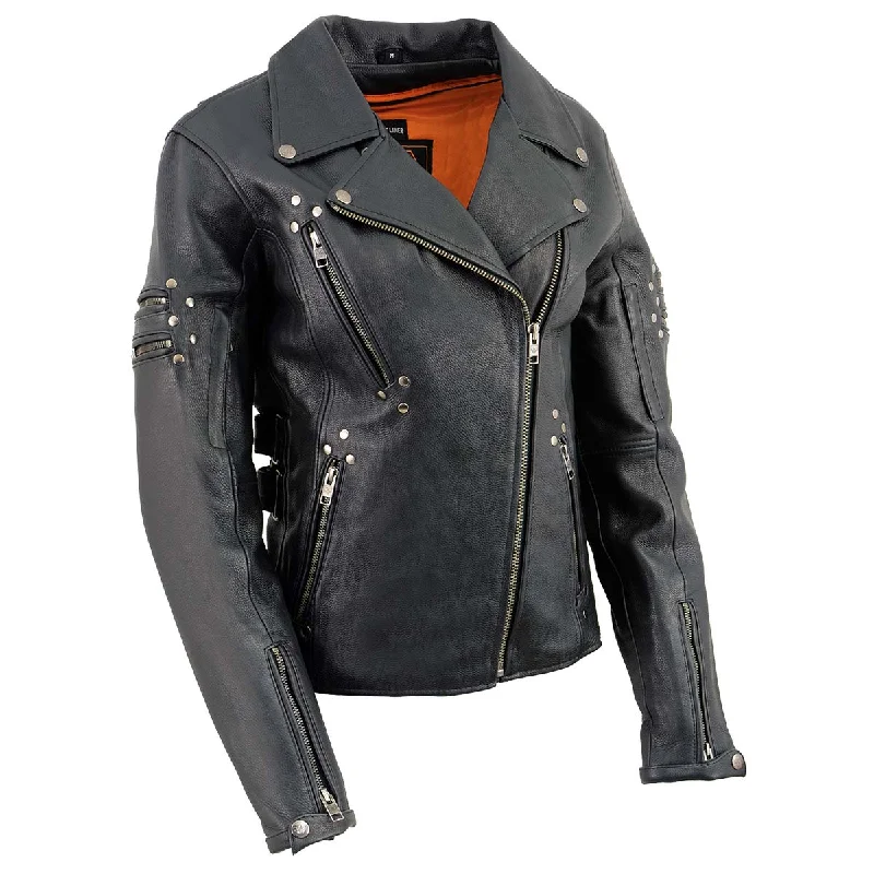 Timeless Comfort Milwaukee Leather MLL2585 Women's Black Premium Leather Motorcycle Rider Jacket with Rivets Timeless Comfort Milwaukee Leather MLL2585 Women's Black Premium Leather Motorcycle Rider Jacket with Rivets