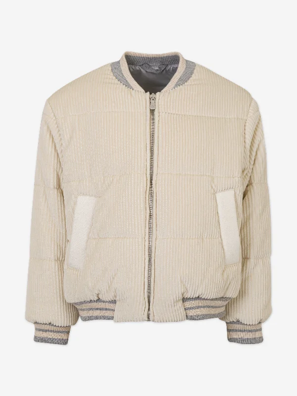 Versatile Outfits Eleventy Boys Corduroy Puffer Jacket in Ivory