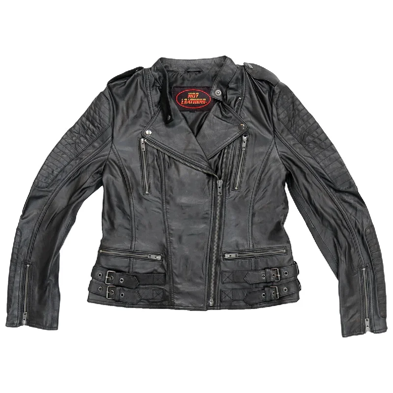 Light Fit Hot Leathers JKL1030 Ladies Lightweight Black Leather Jacket with Side Buckles Light Fit Hot Leathers JKL1030 Ladies Lightweight Black Leather Jacket with Side Buckles