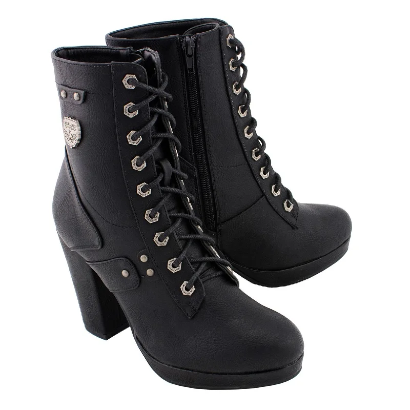 Must-have For Fashion Milwaukee Leather MBL9418 Women's Black Lace-Up Fashion Boots with Studded Accents and Platform Heel Must-have For Fashion Milwaukee Leather MBL9418 Women's Black Lace-Up Fashion Boots with Studded Accents and Platform Heel