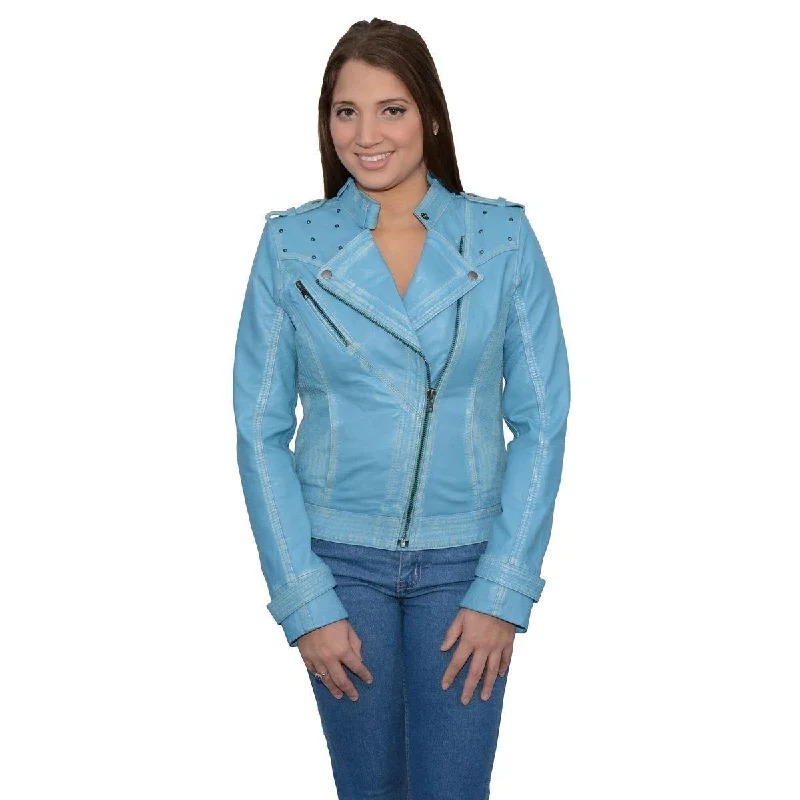 Effortless Wear Milwaukee Leather Women's Maiden Aqua Premium Sheepskin Motorcycle Fashion Leather Jacket with Studs SFL2840 Effortless Wear Milwaukee Leather Women's Maiden Aqua Premium Sheepskin Motorcycle Fashion Leather Jacket with Studs SFL2840