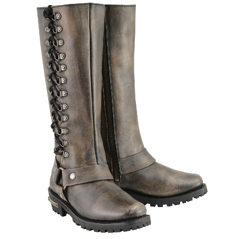 Soft Clothing Milwaukee Leather Women's Distressed Brown Leather 14-inch Classic Harness Square Toe Motorcycle Rider Boots MBL9368 Soft Clothing Milwaukee Leather Women's Distressed Brown Leather 14-inch Classic Harness Square Toe Motorcycle Rider Boots MBL9368