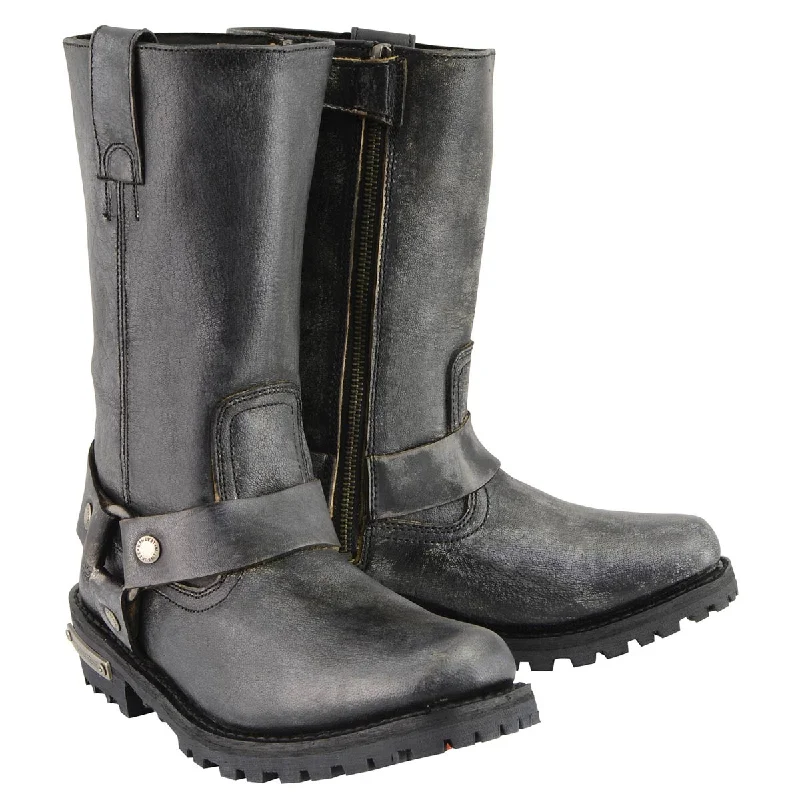 Classic Style Milwaukee Leather Men's Distressed Gray Leather 11-inch Classic Harness Square Toe Motorcycle Boots MBM9006 Classic Style Milwaukee Leather Men's Distressed Gray Leather 11-inch Classic Harness Square Toe Motorcycle Boots MBM9006