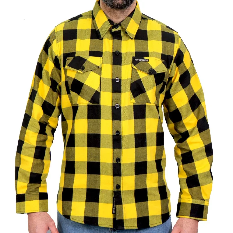 Embroidered Letters Hot Leathers FLM2014 Men's Gold and Black Flannel Long Sleeve Shirt Embroidered Letters Hot Leathers FLM2014 Men's Gold and Black Flannel Long Sleeve Shirt
